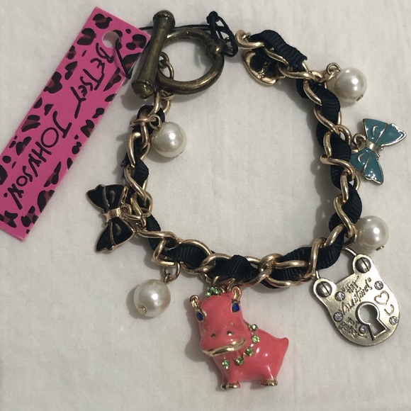 NWT Vintage Betsey Johnson Baby Hippo Pink Enamel & Rhinestones Bracelet - Picture 3 of 11